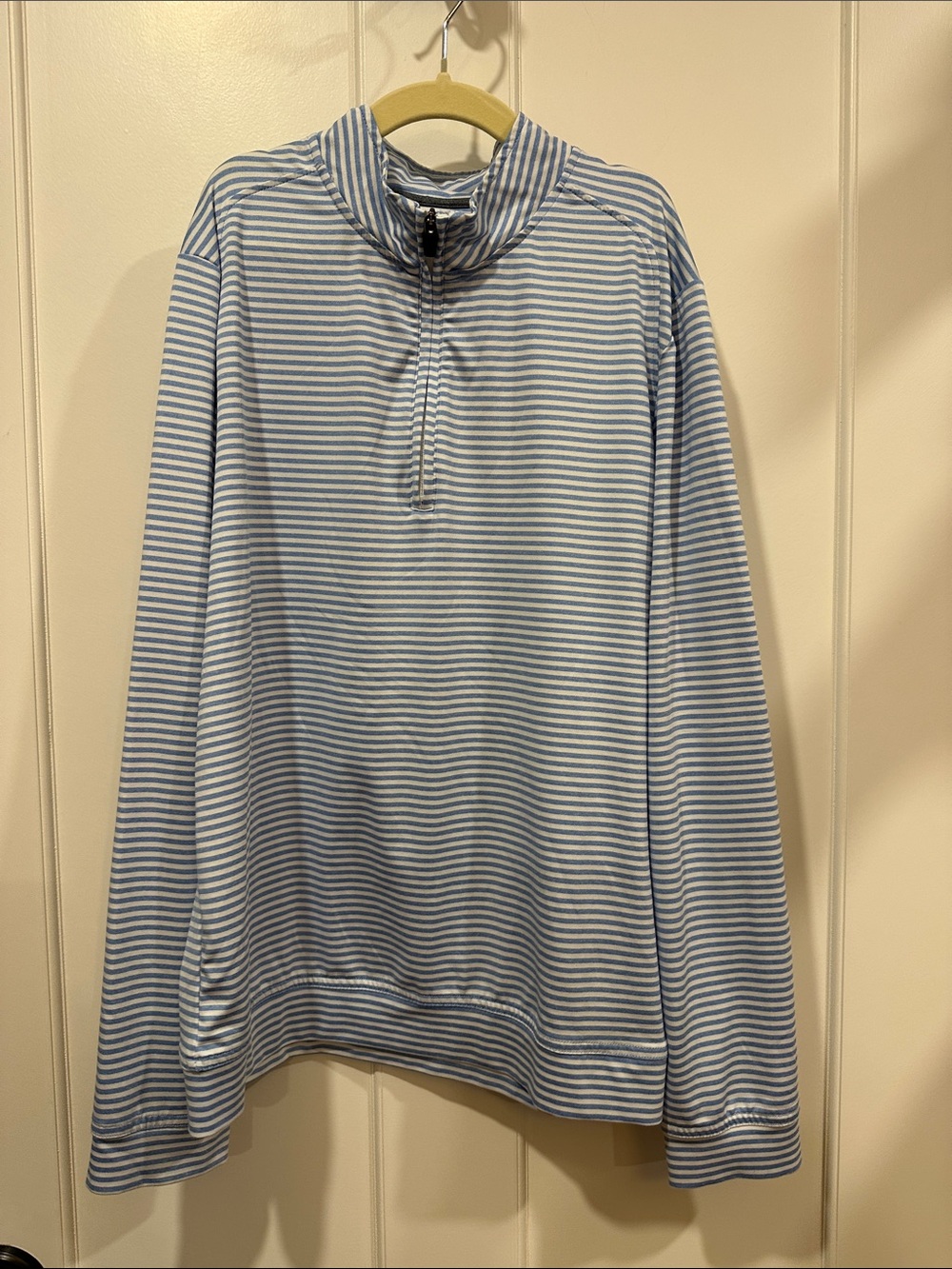 johnnie-O Boys' Light Blue and White Striped Quarter-Zip Top